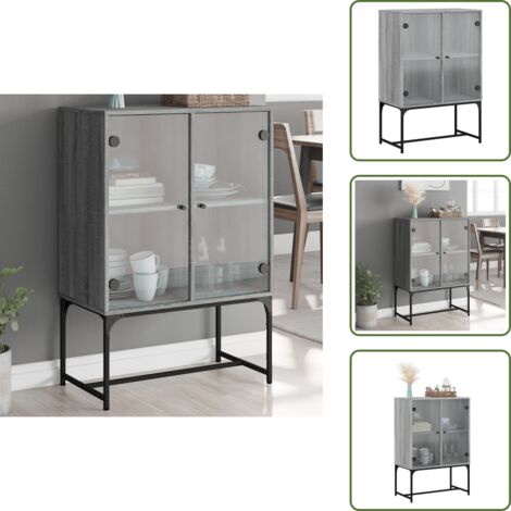 The Living Store Mobile con Ante in Vetro Grigio Sonoma 69x37x100 cm - Ante in vetro