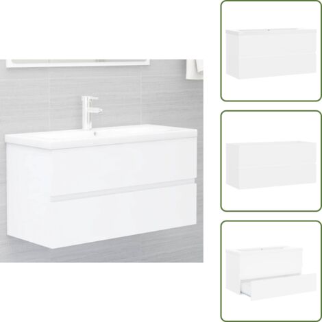 The Living Store Mobile con Lavabo Integrato Bianco in Legno Multistrato - Lavabo integrato