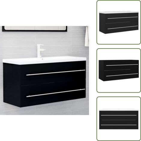 The Living Store Mobile con Lavabo Integrato Nero in Legno Multistrato - Lavabo integrato