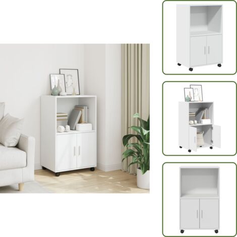 The Living Store Mobile con Ruote Bianco 55x40x91 cm in Truciolato - Armadietto in truciolato