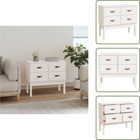 The Living Store Mobile Consolle Bianco 90x40x78 cm in Legno Massello di Pino - Armadio in pino