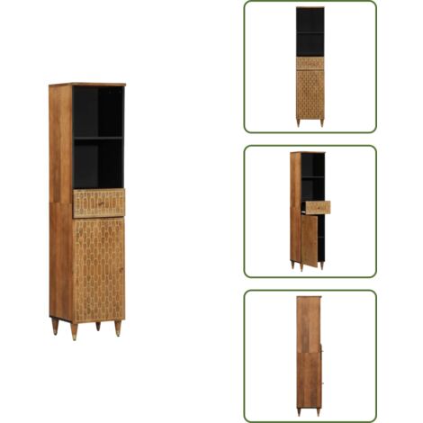 The Living Store Mobile da Bagno 38x33x160 cm in Legno Massello di Mango - Armadio da bagno