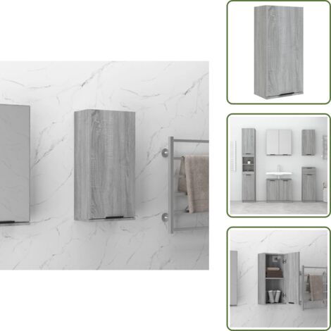 The Living Store Mobile da Bagno a Parete Grigio Sonoma 32x20x67 cm - Armadio da bagno