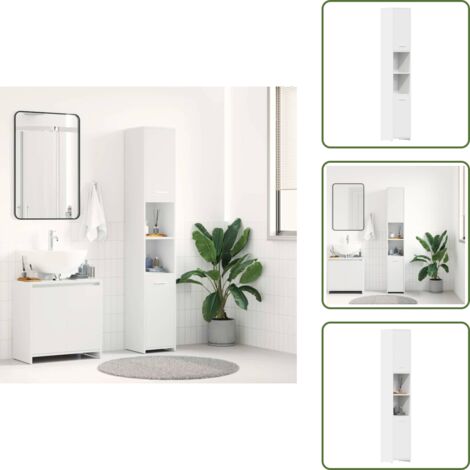 The Living Store Mobile da Bagno Bianco 30x30x183,5 cm in Legno tecnico - Armadio da bagno