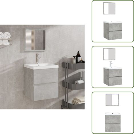 The Living Store Mobile da Bagno con Lavabo e Specchio Grigio Cemento - Lavabo
