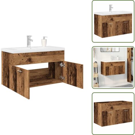 The Living Store Mobile da Bagno con Lavabo Integrato e Rubinetto Legno Antico - Lavabo da incasso