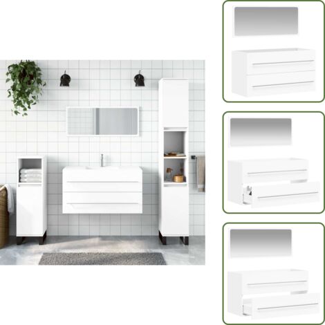 The Living Store Mobile da Bagno con Specchio Bianco in Legno Multistrato - Specchio da bagno