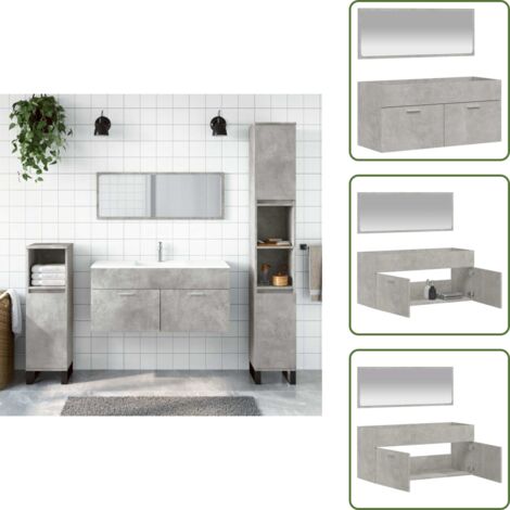 The Living Store Mobile da Bagno con Specchio Grigio Cemento Legno Multistrato - Specchio da bagno