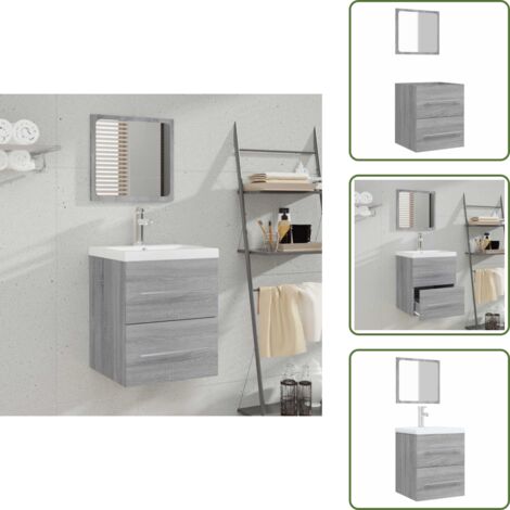 The Living Store Mobile da Bagno con Specchio Grigio Sonoma 41x38,5x48 cm - Specchio da bagno