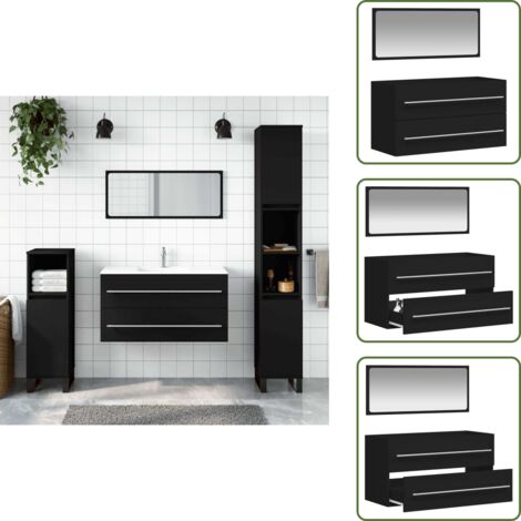 The Living Store Mobile da Bagno con Specchio Nero in Legno Multistrato - Specchio da bagno