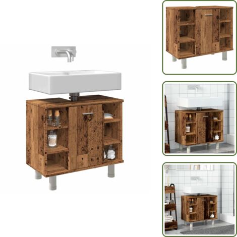 The Living Store Mobile da Bagno Legno Antico 60x32x53,5 cm in Legno Multistrato - Mobile da bagno antico
