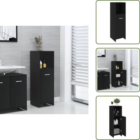 The Living Store Mobile da Bagno Nero 30x30x95 cm in Legno Multistrato - Armadio da bagno