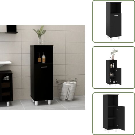 The Living Store Mobile da Bagno Nero 30x30x95 cm in Legno Multistrato - Armadio da bagno