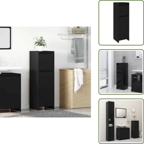 The Living Store Mobile da Bagno Nero 30x30x95 cm in Legno Multistrato - Armadio da bagno nero
