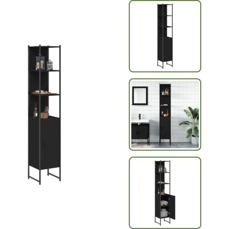 The Living Store Mobile da Bagno Nero 33x33x185,5 cm in Legno Multistrato - Mobile da bagno in legno