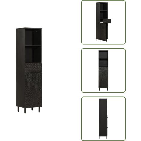 The Living Store Mobile da Bagno Nero 38x33x160 cm in Legno Massello di Mango - Armadio da bagno