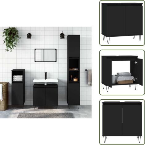 The Living Store Mobile da Bagno Nero 58x33x60 cm in Legno Multistrato - Mobile in legno