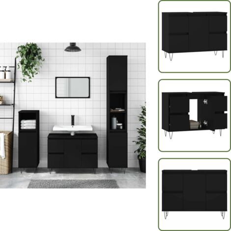 The Living Store Mobile da Bagno Nero 80x33x60 cm in Legno Multistrato - Mobile da bagno in legno