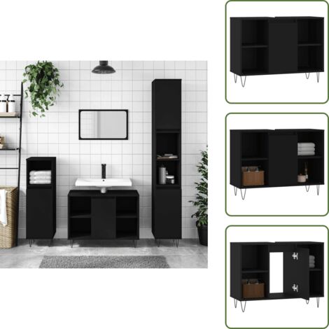 The Living Store Mobile da Bagno Nero 80x33x60 cm in Legno Multistrato - Mobile in legno