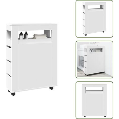 The Living Store Mobile da Bagno Stretto con Ruote Bianco in Truciolato - Mobile da bagno stretto