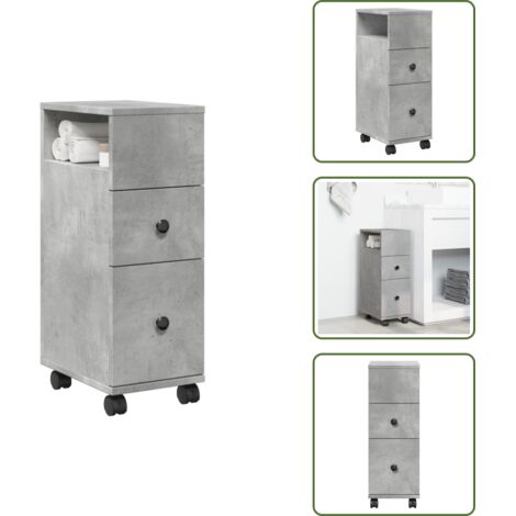 The Living Store Mobile da Bagno Stretto con Ruote Grigio Cemento in Truciolato - Mobile da bagno stretto