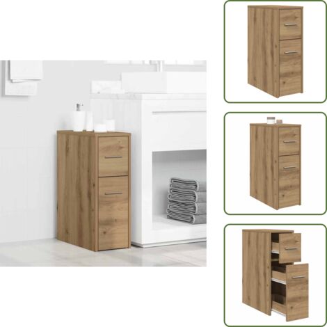 The Living Store Mobile da Bagno Stretto con Ruote Rovere Artigianale Truciolato - Mobile da bagno