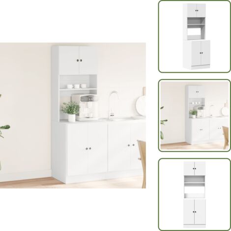 The Living Store Mobile da Cucina Bianco 60x50x180 cm Legno Multistrato - Armadio da cucina