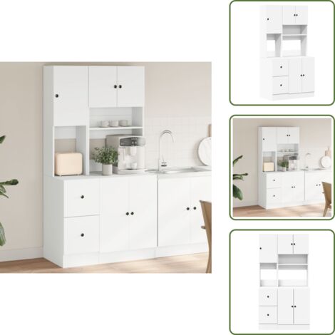 The Living Store Mobile da Cucina Bianco 95x50x180 cm Legno Multistrato - Armadio da cucina
