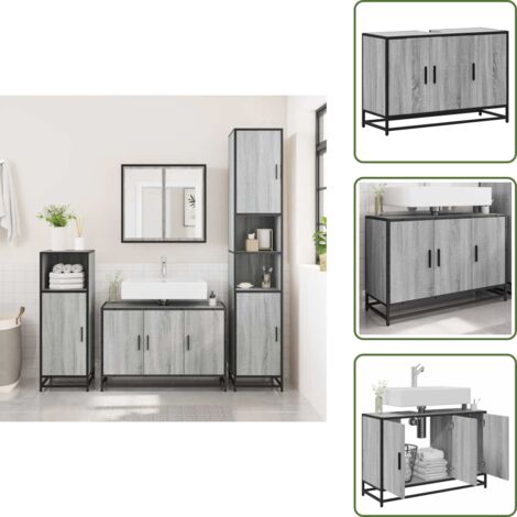 The Living Store Mobile Lavabo Bagno Grigio Sonoma 90x33x60 cm Legno Multistrato - Lavabo