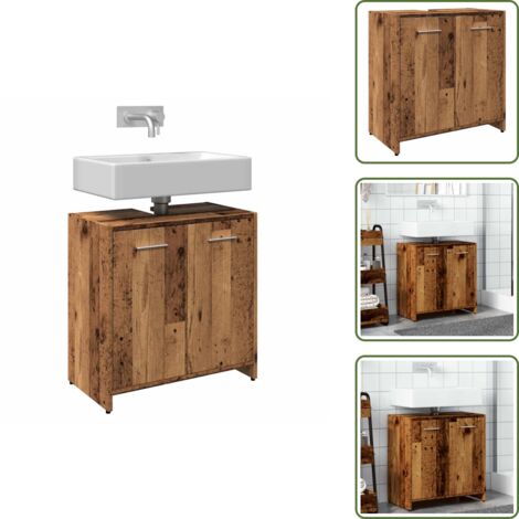 The Living Store Mobile Lavabo Bagno Legno Antico 60x33x60 cm Legno Multistrato - Mobile da bagno