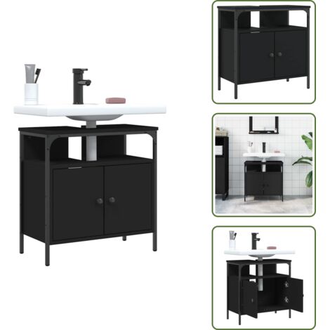 The Living Store Mobile Lavabo Bagno Nero 60x30x60 cm in Legno Multistrato - Lavabo