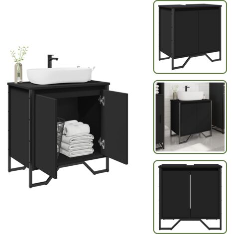 The Living Store Mobile Lavabo Bagno Nero 60x35x60 cm in Truciolato - Lavabo