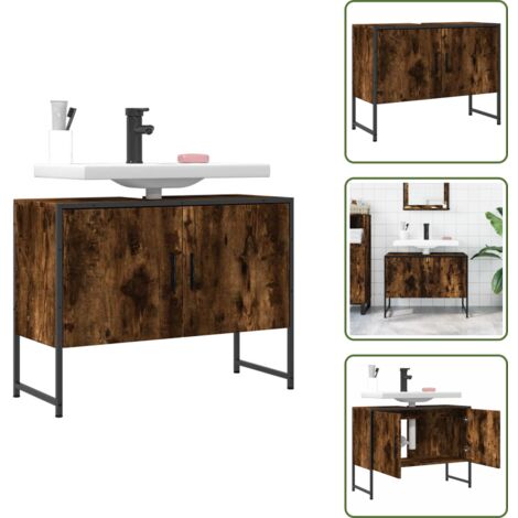 The Living Store Mobile Lavabo Bagno Rovere Fumo 60x30x60 cm Legno Multistrato - Lavabo