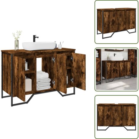 The Living Store Mobile Lavabo Bagno Rovere Fumo 91x35x60 cm in Truciolato - Lavabo