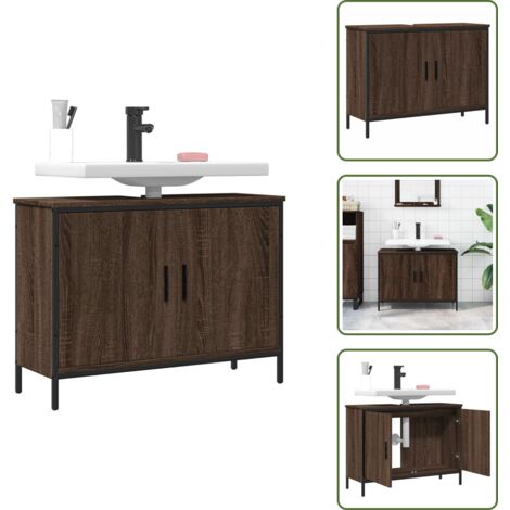 The Living Store Mobile Lavabo Bagno Rovere Marrone 80x30x60cm Legno Multistrato - Lavabo
