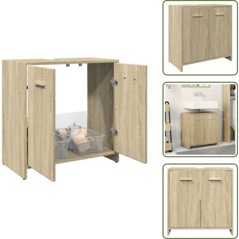 The Living Store Mobile Lavabo Bagno Rovere Sonoma 60x33x60 cm Legno Multistrato - Lavabo
