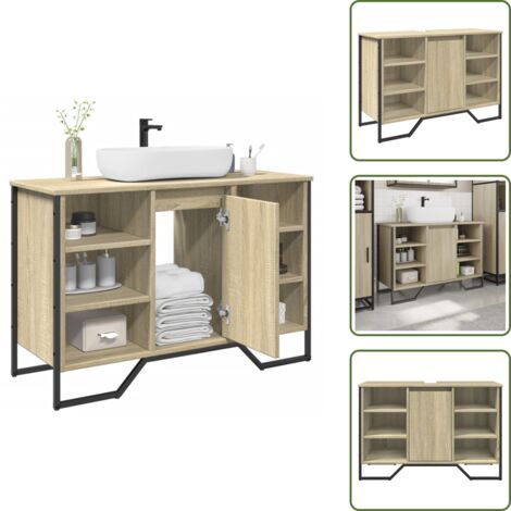 The Living Store Mobile Lavabo Bagno Rovere Sonoma 91x35x60 cm in Truciolato - Lavabo