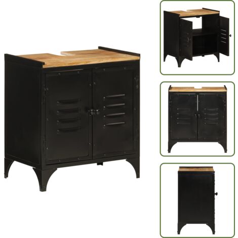 The Living Store Mobile Lavabo da Bagno 55x35x60 cm Ferro e Legno Massello Mango - Lavabo