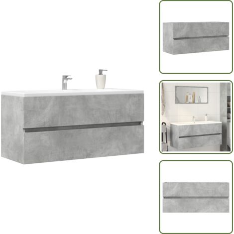 The Living Store Mobile Lavabo Grigio Cemento 100x38,5x45cm in Legno Multistrato - Lavabo