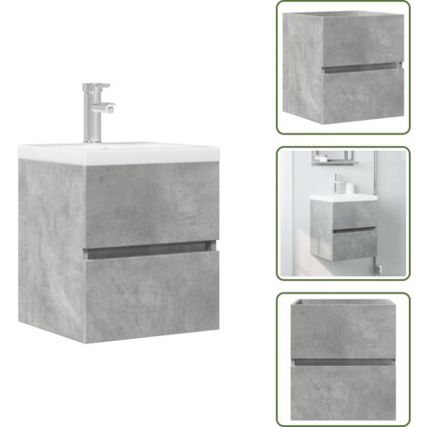 The Living Store Mobile Lavabo Grigio Cemento 41x38,5x45 cm in Legno Multistrato - Lavabo