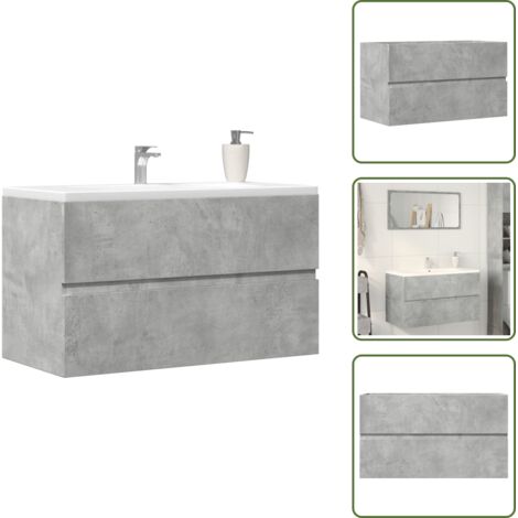 The Living Store Mobile Lavabo Grigio Cemento 90x38,5x45 cm in Legno Multistrato - Lavabo