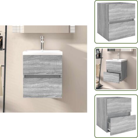 The Living Store Mobile Lavabo Grigio Sonoma 41x38,5x45 cm in Legno Multistrato - Lavabo
