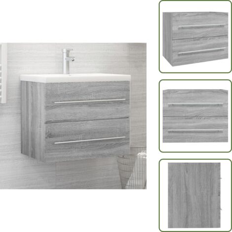 The Living Store Mobile Lavabo Grigio Sonoma 60x38,5x48 cm in Legno Multistrato - Lavabo in legno