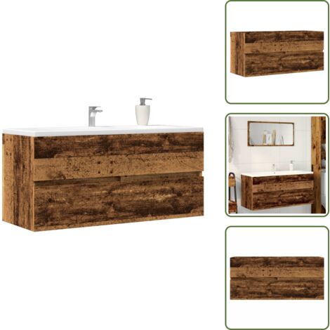 The Living Store Mobile Lavabo Legno Antico 100x38,5x45 cm in Legno Multistrato - Lavabo