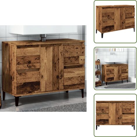 The Living Store Mobile Lavabo Legno Antico 80x33x60 cm in Legno Multistrato - Lavabo