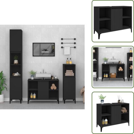 The Living Store Mobile Lavabo Nero 80x33x60 cm in Legno Multistrato - Lavabo