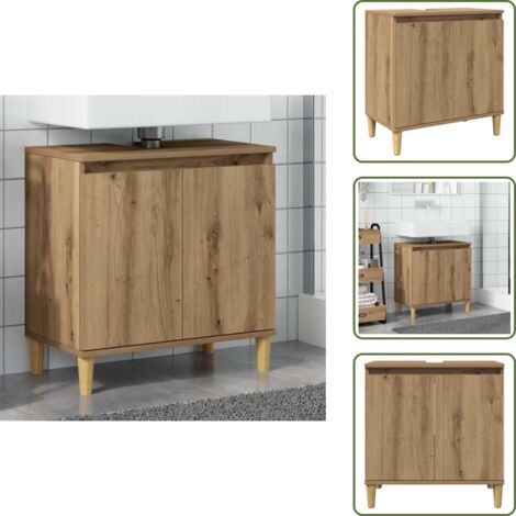 The Living Store Mobile Lavabo Rovere Artigianale 58x33x60 cm Legno Multistrato - Lavabo