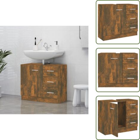 The Living Store Mobile Lavabo Rovere Fumo 63x30x54 cm in Legno Multistrato - Lavabo