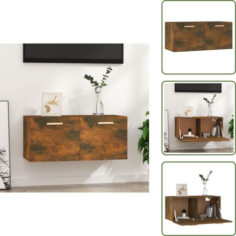 The Living Store Mobile Parete Rovere Fumo 80x35x36,5 cm in Legno Multistrato - Mobiletto da parete