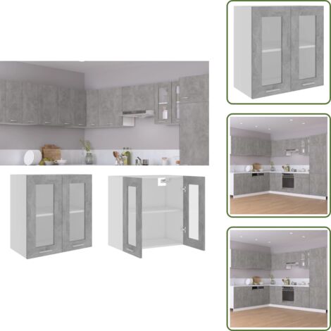 The Living Store Mobile Pensile con Vetro “Lyon” Grigio Cemento 60x31x60 cm - Mobile da parete